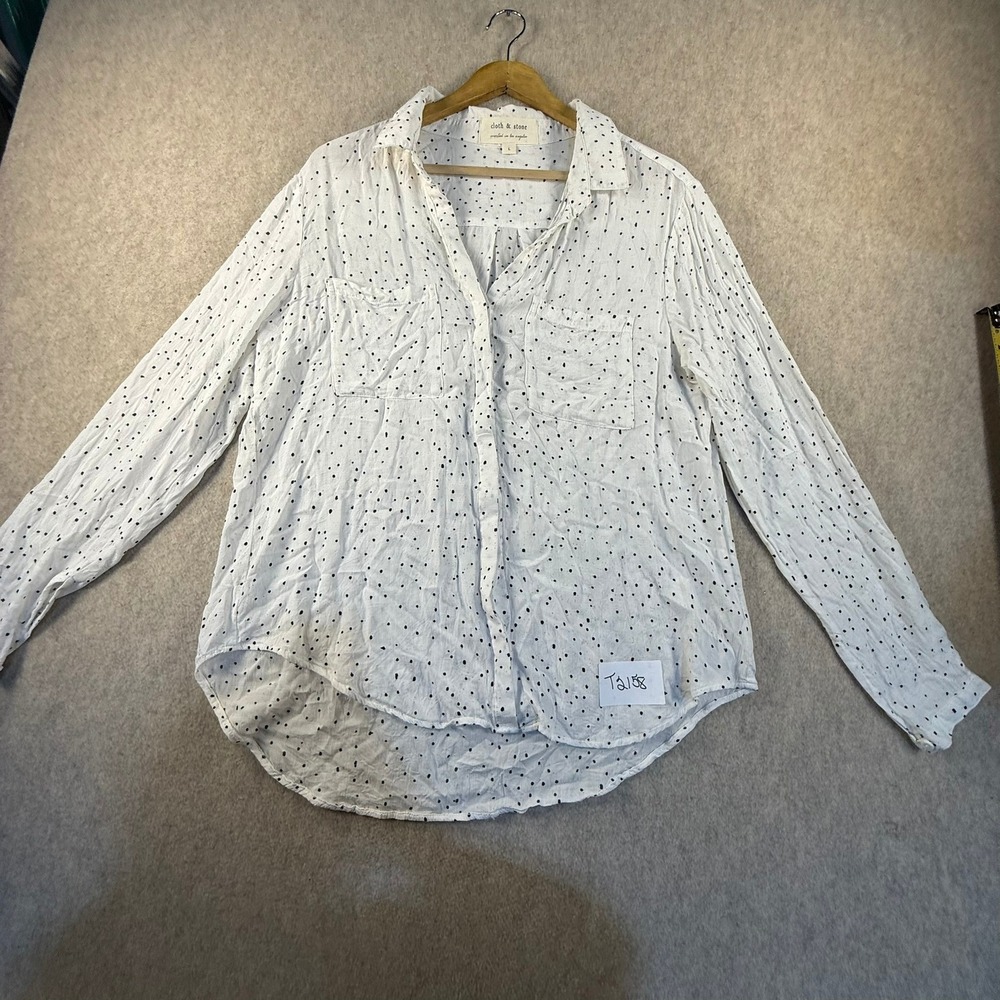 Cloth & Stone White Black Polka Dot Ink‎ Splatter Button Down Shirt Womens Large